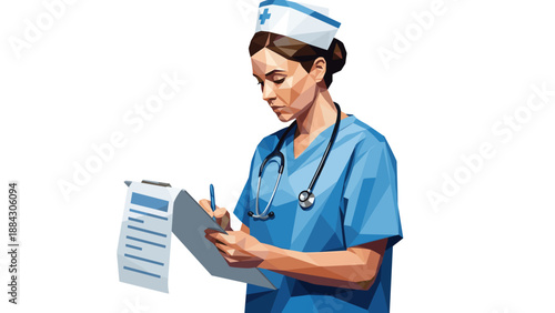 Geometric healthcare worker taking notes in low poly art style