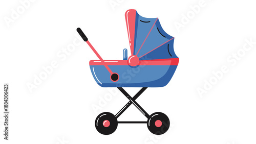 Colorful baby pram in modern flat design