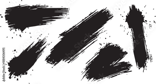 Brush Stroke Collection – Black Textured Lines for Creative Design, Brush Stroke Collection, Black Ink Texture Set, Artistic Line Elements, Grunge Brush Graphics, Abstract Paint Stroke