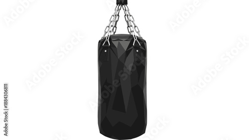Low poly hanging punching bag with chain on white background