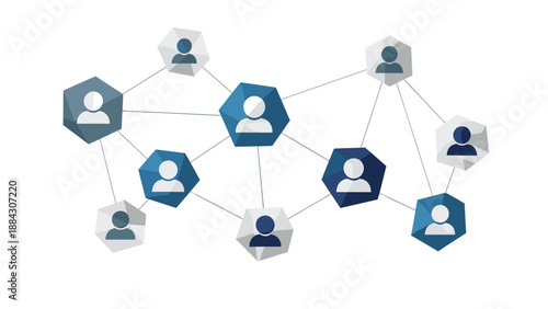 Network of geometric human silhouettes representing social connections
