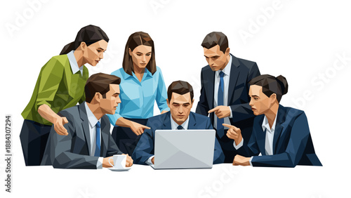 Team collaboration and strategy planning in low poly art style