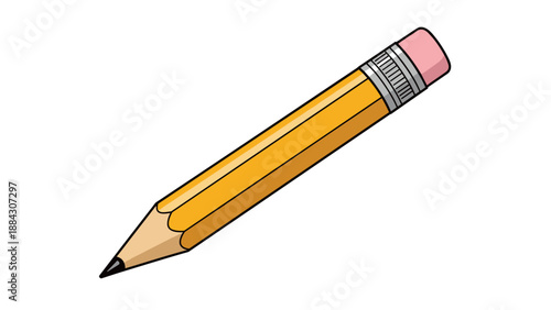 Classic yellow pencil with pink eraser in cartoon style for school and office themes