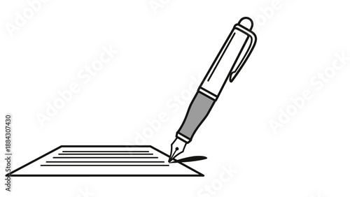 Elegant fountain pen drawing on paper in minimalist design