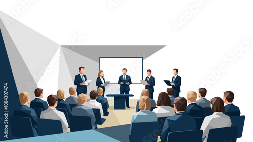 Business presentation: professional team meeting in modern conference room