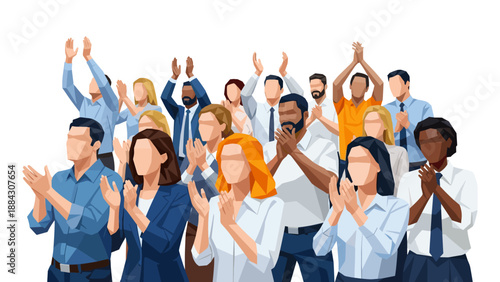 Diverse group applauding in low poly style on white background