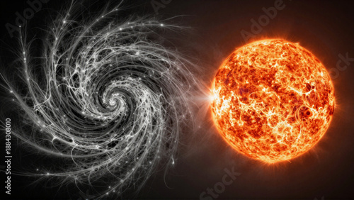 Dynamic Cosmic Energy Flow Luminous Star and Galactic Vortex Interacting in a Celestial Art Rendition