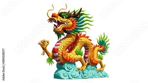 Colorful origami style chinese dragon on cloud platform