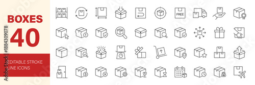 Boxes icon set. Editable line icons. Vector illustration.