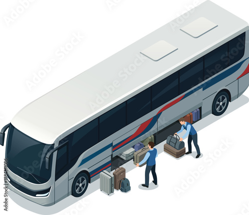 Worker loading luggage into bus compartment