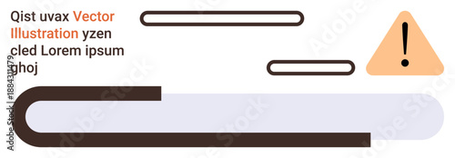 Safety instructions, caution notifications, digital warnings, user interface, workplace safety, and navigation symbols. Warning sign with an exclamation mark beside stylized text. Safety and caution