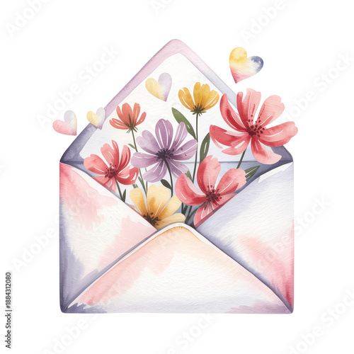 envelope with flowers and hearts