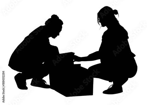 Two children playing together isolated on transparent background, Vector