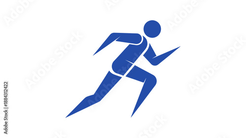 Blue running man icon, symbol of speed and fitness.