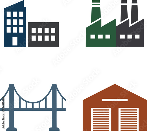 Industrial buildings and bridge factory warehouse cityscape