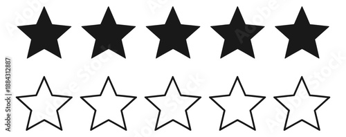 Simple star graphic set featuring solid and line art versions for rating and review systems