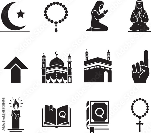 Minimalist Black and White Religious Symbols Set for Design and Education