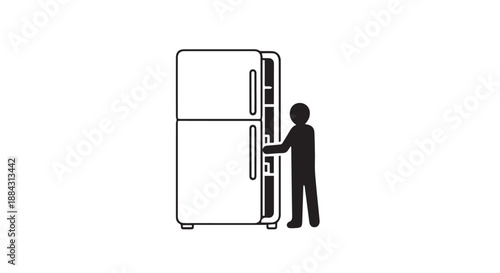 Fridge Access Icon – Minimal Silhouette Vector of Person Reaching into Refrigerator