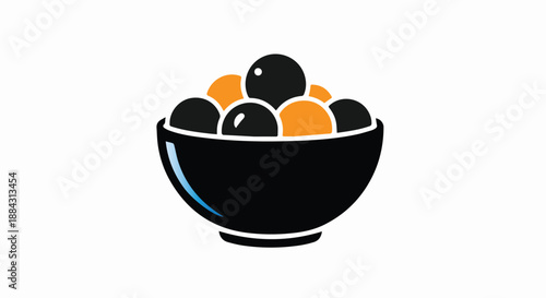 Fruit Bowl Icon – Minimal Vector of Mixed Round Fruits in Dark Container
