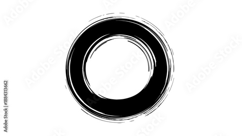Black ink circle brush stroke on white background.
