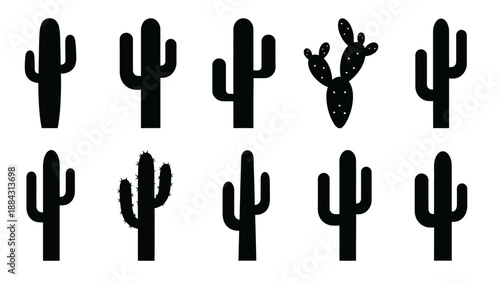 Collection of Cactus Silhouettes Vector Illustration.