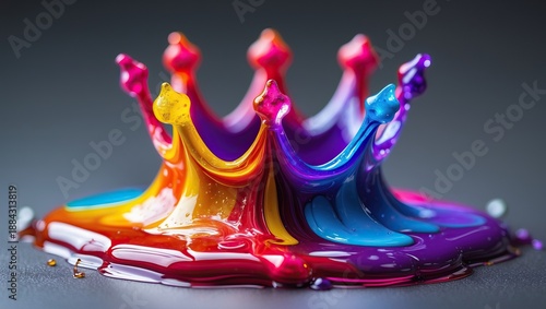 A vibrant crown, as if made from spilled paint, with a glossy surface and rainbow hues. AI-generated.