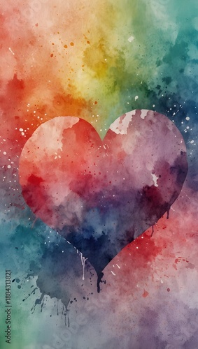 Dreamy Abstract Watercolor Hearts. Romantic Valentine’s Day Greeting Card Background