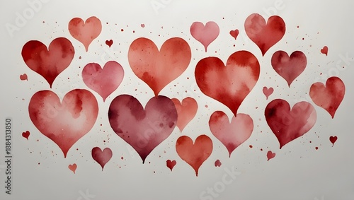 Dreamy Abstract Watercolor Hearts. Romantic Valentine’s Day Greeting Card Background