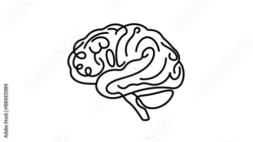 Minimalist Outline Drawing of Human Brain.