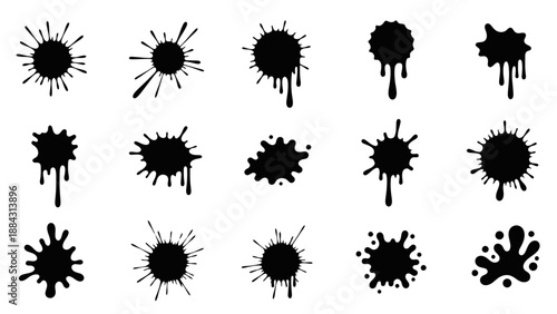 Set of Black Ink Splatter and Splash Elements.
