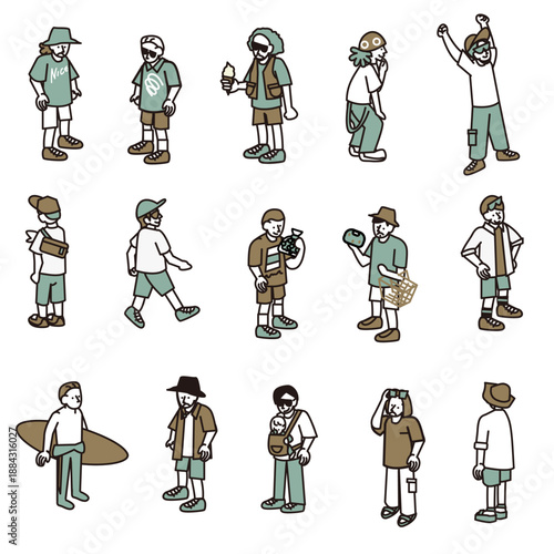 アウトドアや日常シーンで使えるさまざまな人物のイラスト素材セット