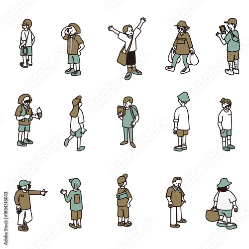 日常シーンで使えるさまざまな表情や動きの人物イラスト素材セット