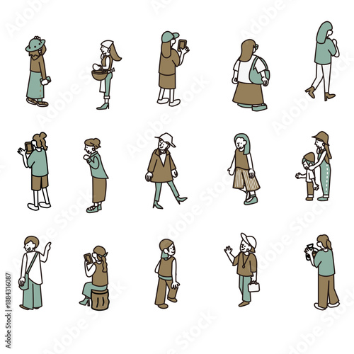 日常シーンで使えるさまざまな女性の人物イラスト素材セット