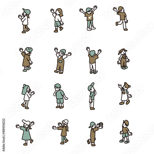 元気に動いたりリアクションする子どもの人物イラスト素材セット