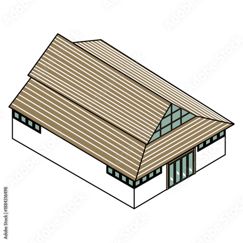 日本の伝統的な和風建築をモチーフにした大型施設のイラスト素材