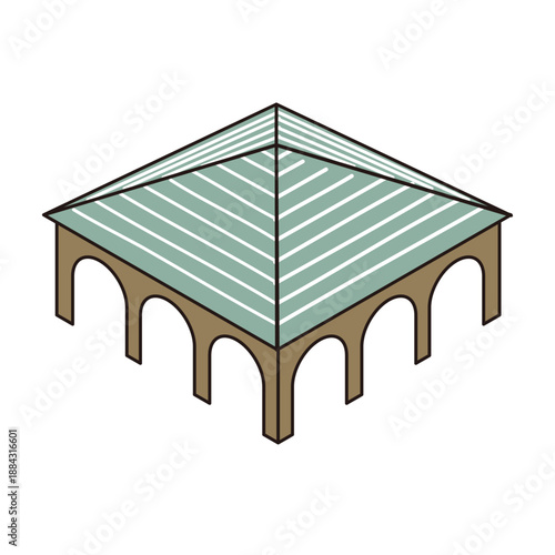 公園や観光施設に設置された屋根付き広場・パビリオンのイラスト素材