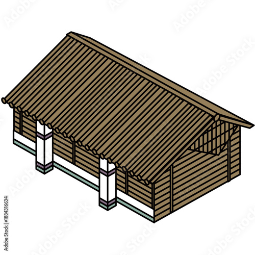 日本の伝統的な和風建築の門や施設入口を描いたイラスト素材