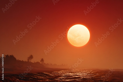 Tranquil Sunset Over Ocean Horizon with Silhouetted Palms