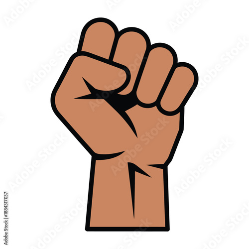 A raised clenched fist symbolizes resistance and power against oppression.