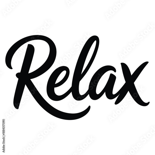 The word 'Relax' written in a stylish black script on a white background.