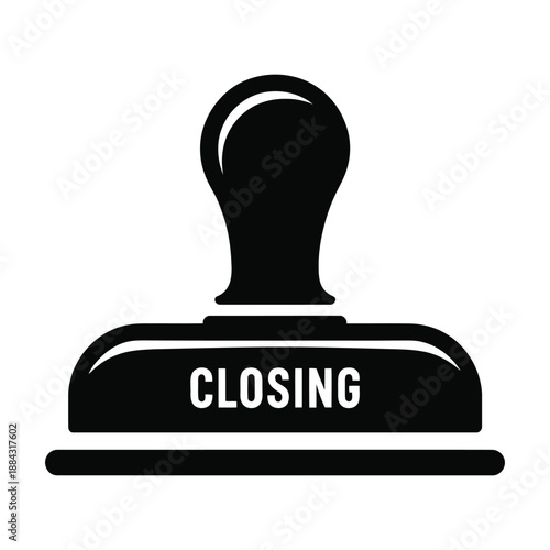A black rubber stamp with the word CLOSING imprinted on it.