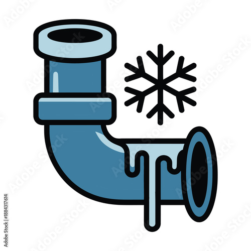 Frozen pipe with ice melting and snowflake symbol