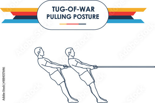 Black outline vector of tug of war pulling posture with correct body alignment