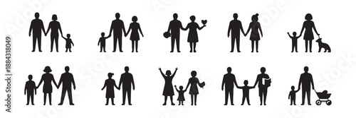 Silhouette icons of diverse family units and relationships