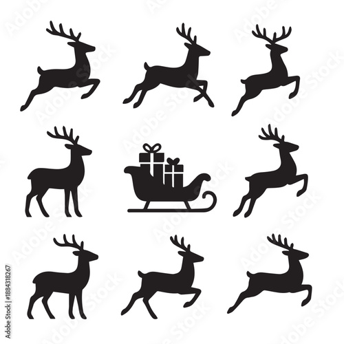 Christmas Reindeer and Sleigh Silhouettes.eps