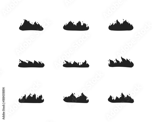 Set of cartoon fire flames. Fire flame silhouette, Cartoon campfire, Fire flames, bright fireball, heat wildfire, red hot bonfire isolated on white background.