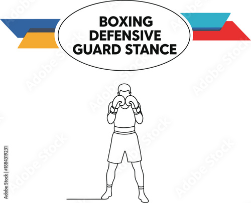 Black outline vector of boxer holding defensive guard stance posture