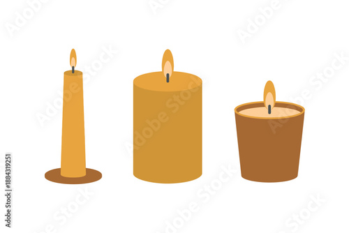Three Yellow Candles with Flames