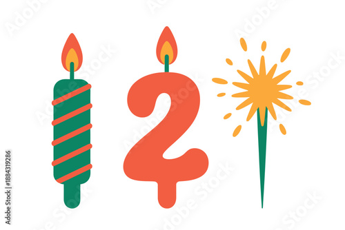 Colorful birthday candles and sparkler graphics for celebrations and parties