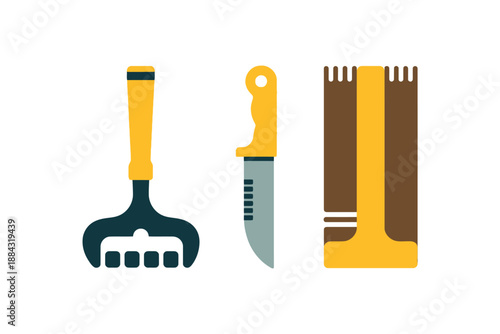 Colorful gardening tools and knife set